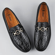 Genuine Leather Snake Pattern Slip-Ons