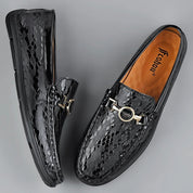 Genuine Leather Snake Pattern Slip-Ons