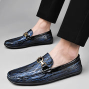 Genuine Leather Snake Pattern Slip-Ons