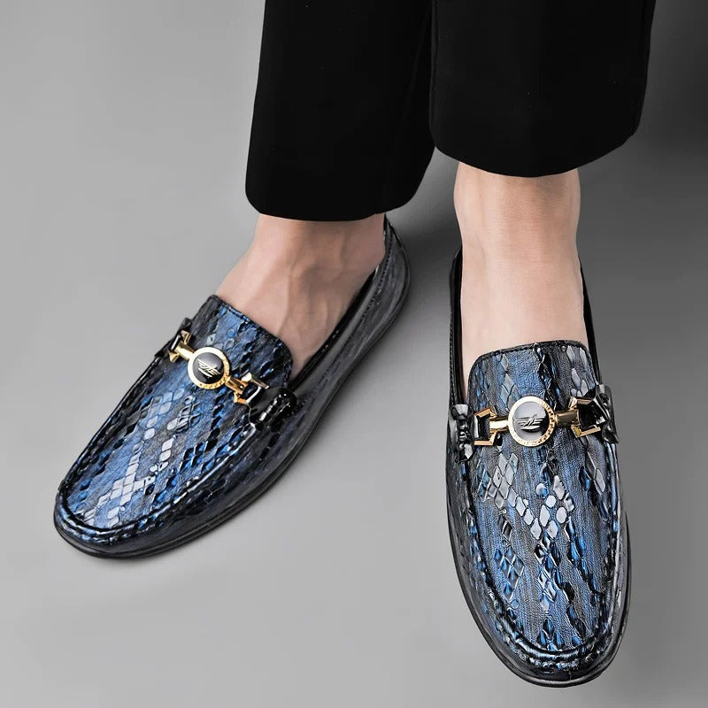 Genuine Leather Snake Pattern Slip-Ons