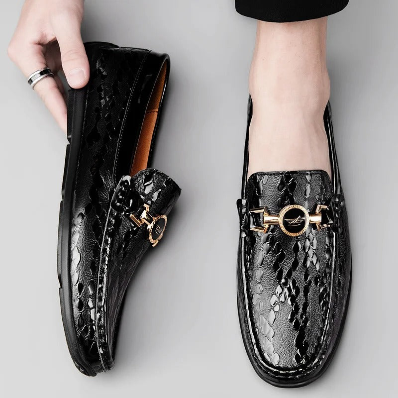 Genuine Leather Snake Pattern Slip-Ons