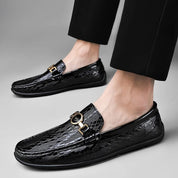 Genuine Leather Snake Pattern Slip-Ons