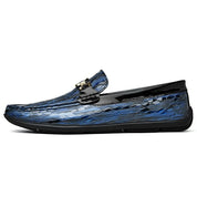 Genuine Leather Snake Pattern Slip-Ons