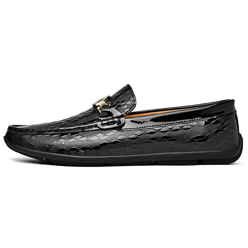 Genuine Leather Snake Pattern Slip-Ons