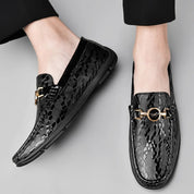 Genuine Leather Snake Pattern Slip-Ons