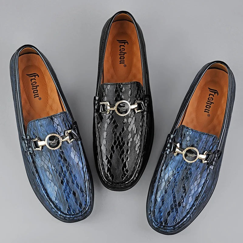 Genuine Leather Snake Pattern Slip-Ons