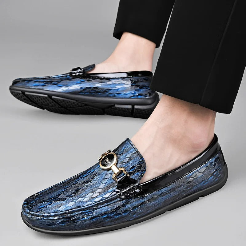 Genuine Leather Snake Pattern Slip-Ons